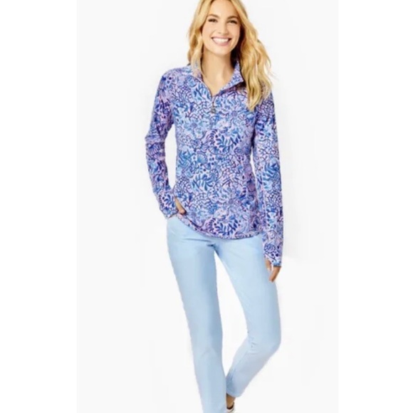 LILLY PULITZER Marion Mesh Panel 1/2 Zip Calla Lilly Pink High Tides Good Vibes. - Picture 2 of 6